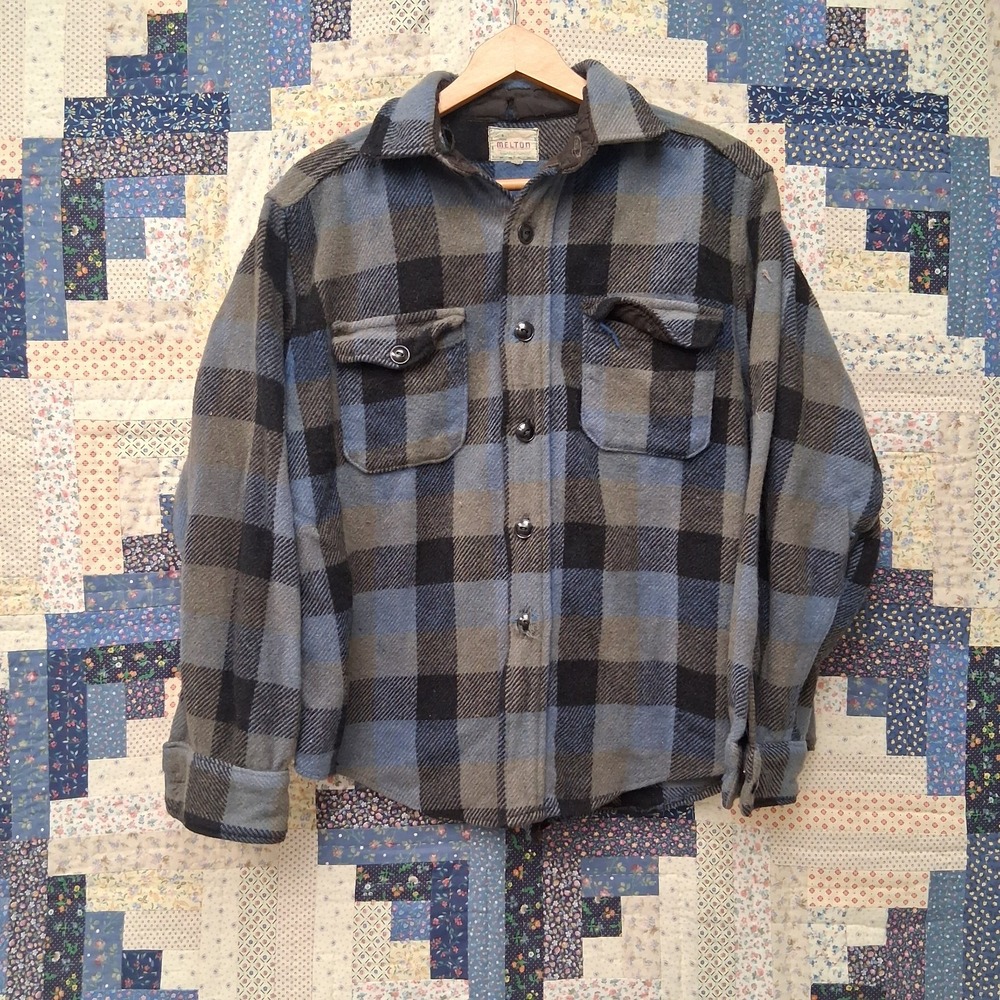 * True Vintage Melton Wintermaster Flannel Blue Flannel Shirt Distressed Thrashe